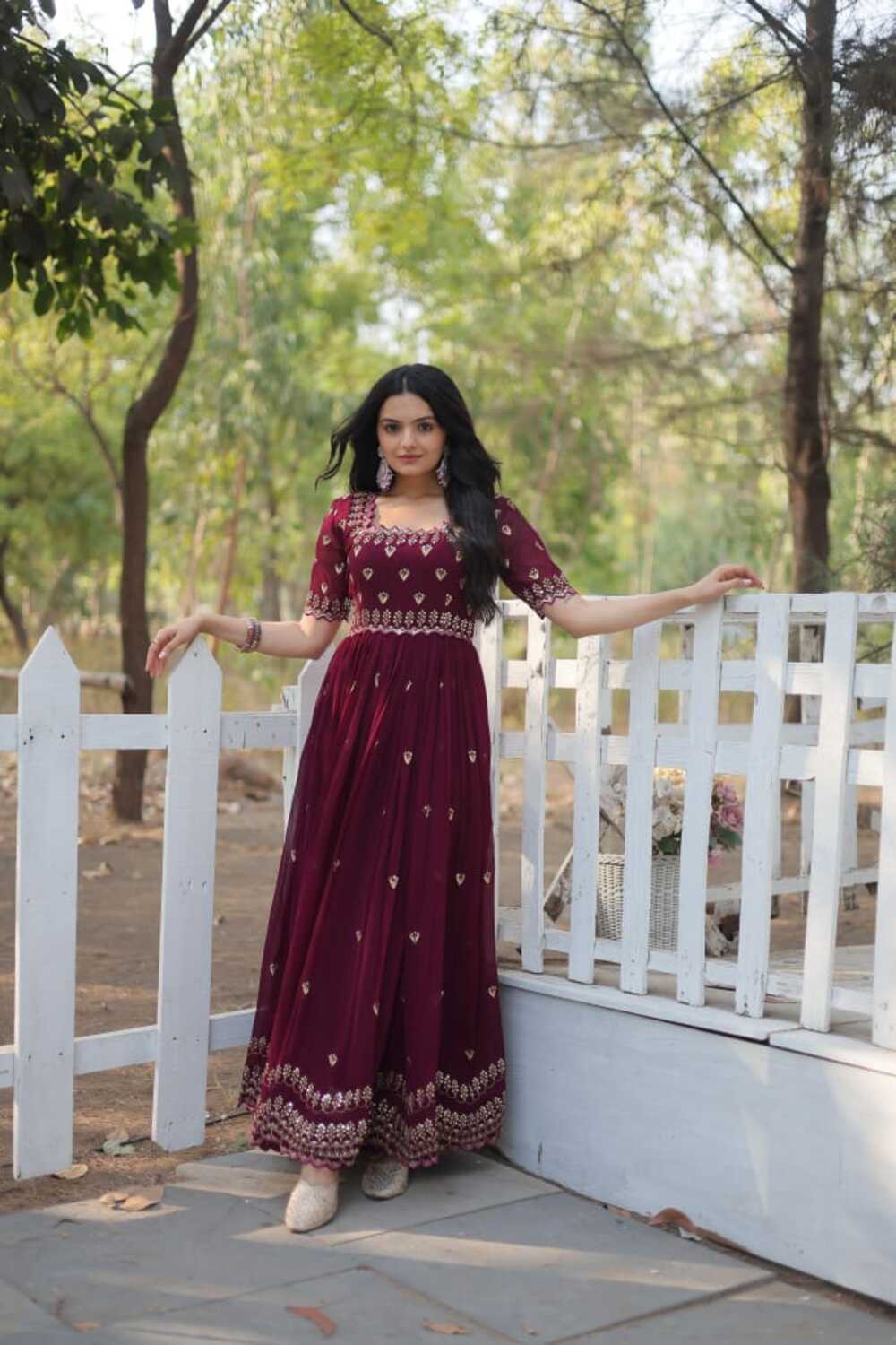 Premium Designer Ready-Made Embroidered Zari-Thread & Sequins Gown