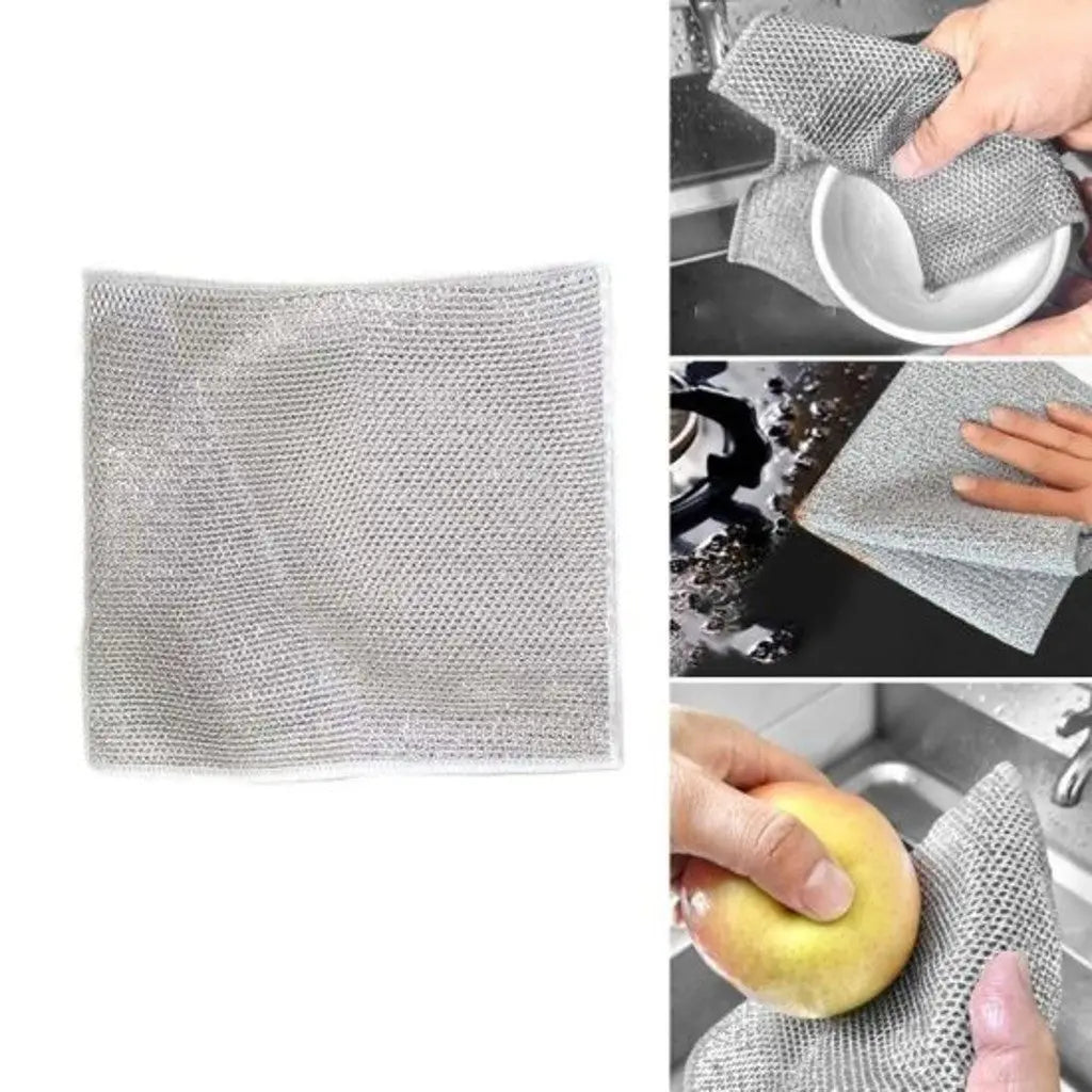 Non-Scratch Wire Dish Cloth - Multipurpose, Reusable Kitchen Cleaning Rag - Mynbazar 