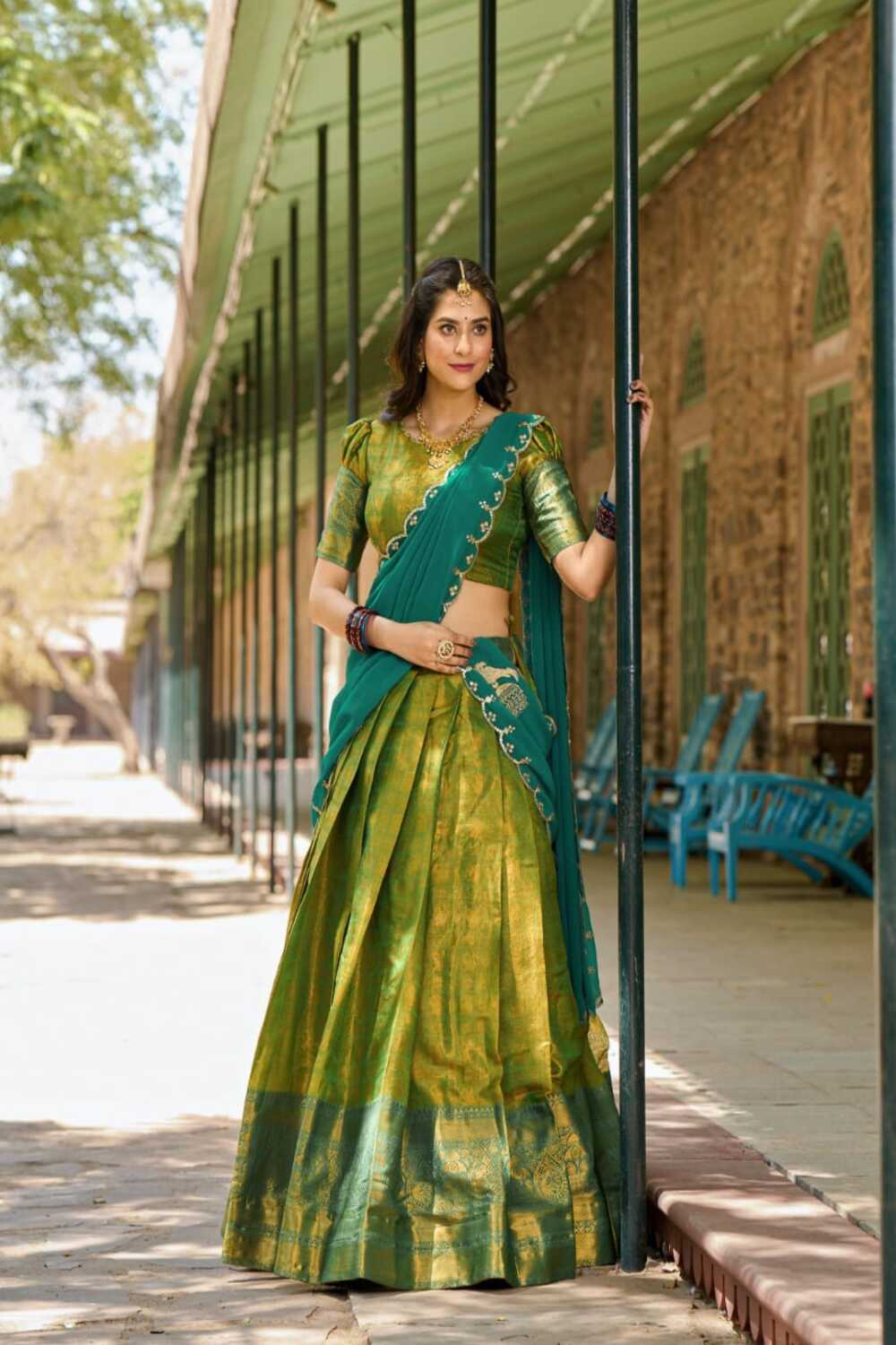 Regal Kanjivaram Silk Lehenga Choli with Embroidered Dupatta