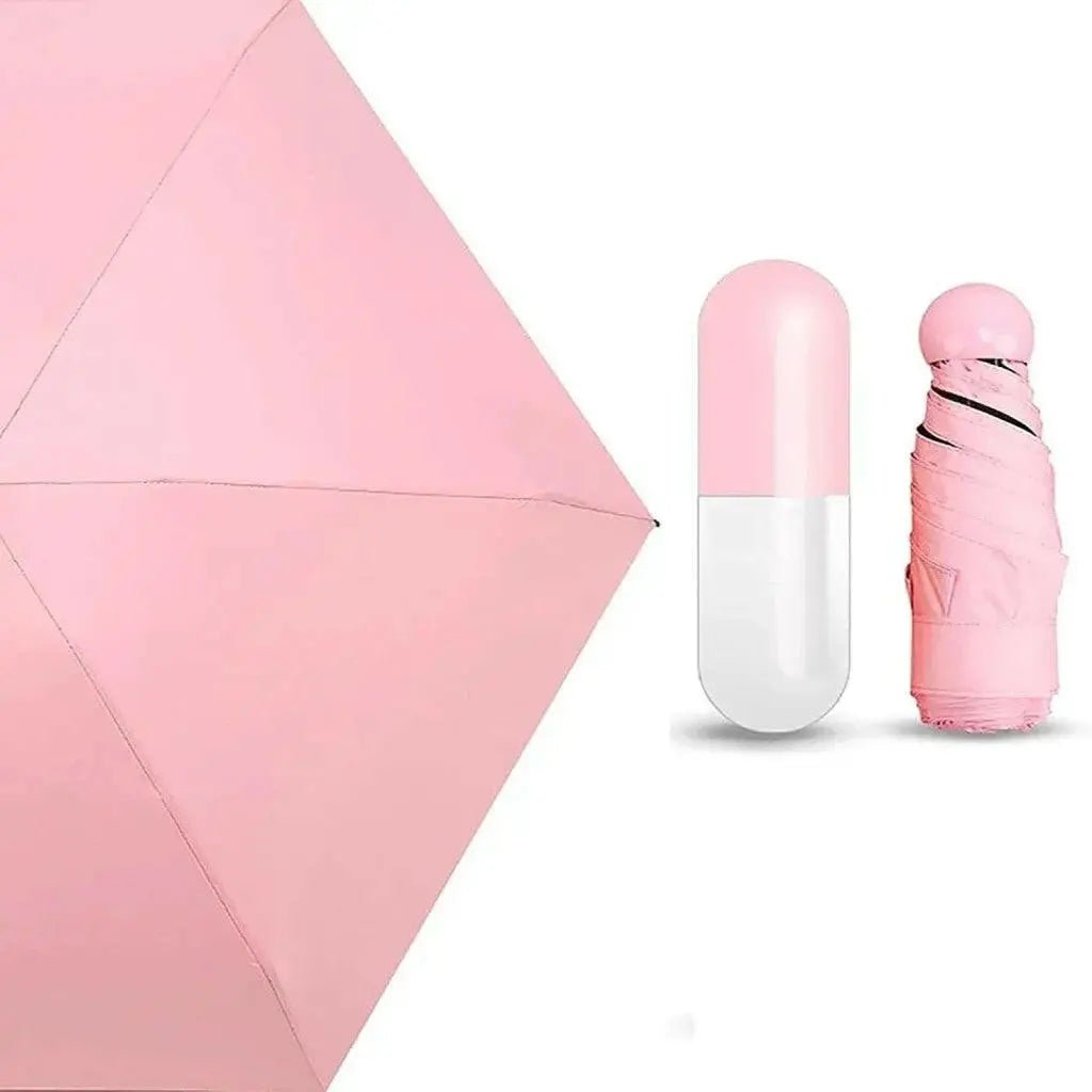 Capsule Mini Umbrella - Foldable, UV Proof, Windproof, Compact & Portable, Ideal for Travelers, Durable Fiberglass Frame, Stylish Solid Pattern, Essential Travel Accessory.