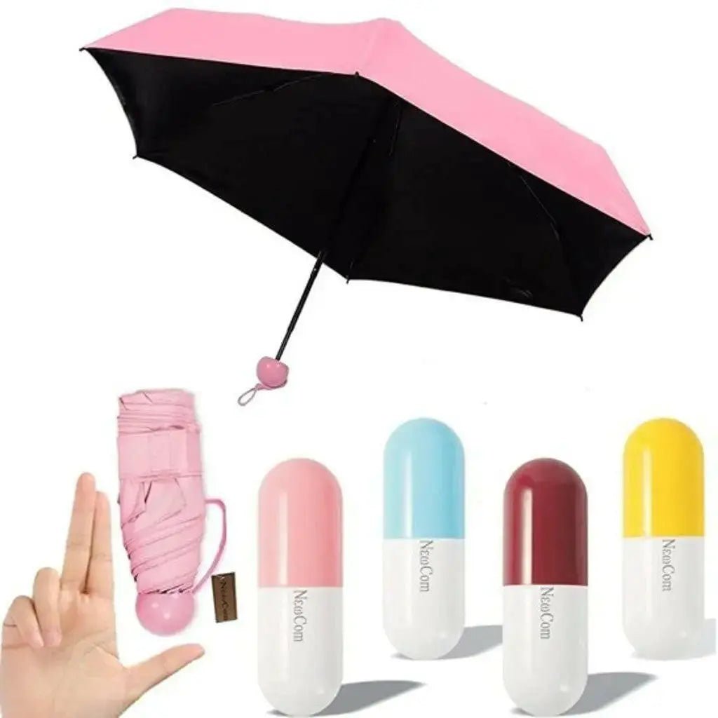 Capsule Mini Umbrella - Foldable, UV Proof, Windproof, Compact & Portable, Ideal for Travelers, Durable Fiberglass Frame, Stylish Solid Pattern, Essential Travel Accessory.