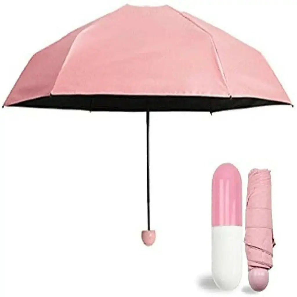 Capsule Mini Umbrella - Foldable, UV Proof, Windproof, Compact & Portable, Ideal for Travelers, Durable Fiberglass Frame, Stylish Solid Pattern, Essential Travel Accessory.