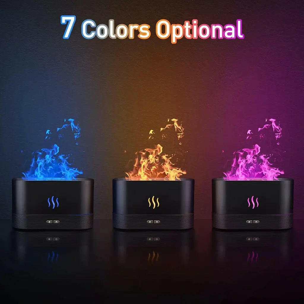 Enhance Your Ambiance with 180ml Flame Diffuser Humidifier - Aroma and Atmosphere Enrichment for Home, Office, Spa - Auto Off, Fire Flame Effect - Black.