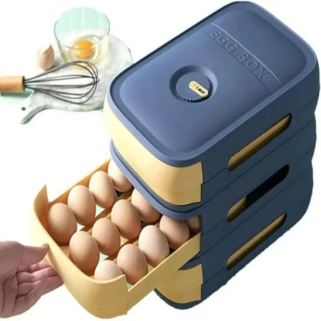 Plastic Egg Storage Box with Lid, Blue, Holds 18 Eggs, Eco-Friendly, Space-Saving, Breathable Design for Fresh Eggs, Pack of 1.